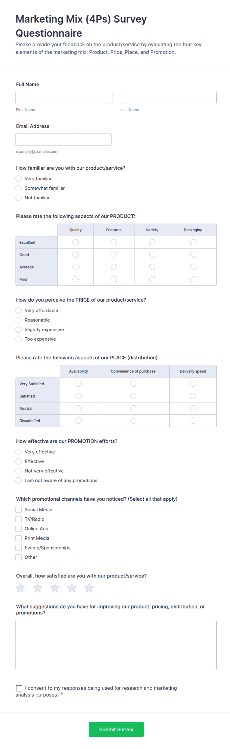Marketing Mix (4Ps) Survey Questionnaire Form Template | Jotform