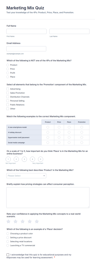 Marketing Mix Quiz Form Template