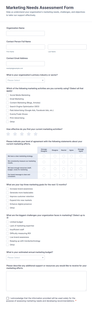 Marketing Needs Assessment Form Template