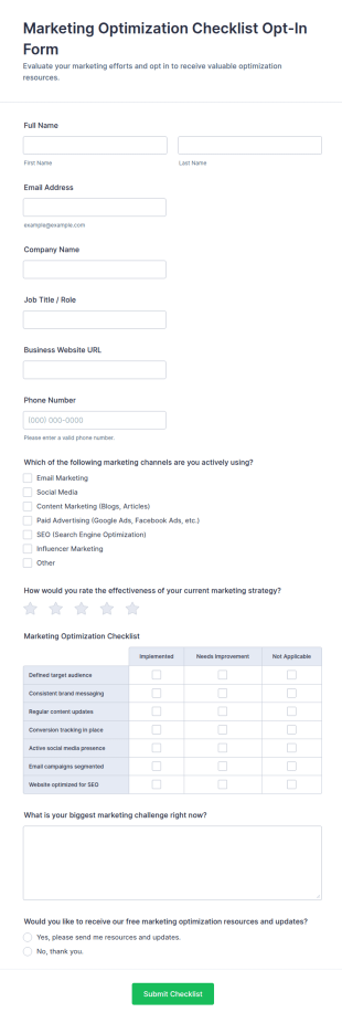 Marketing Optimization Checklist Opt In Form Template