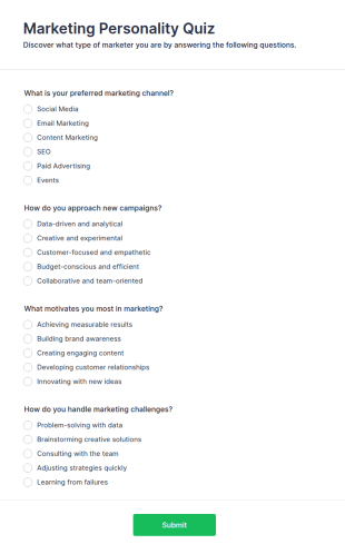 Marketing Personality Quiz Form Template