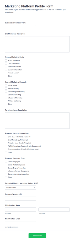 Marketing Platform Profile Form Template