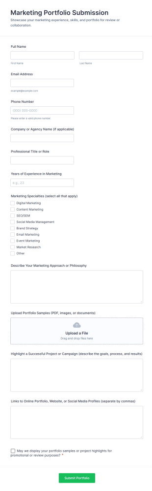 Marketing Portfolio Submission Form Template