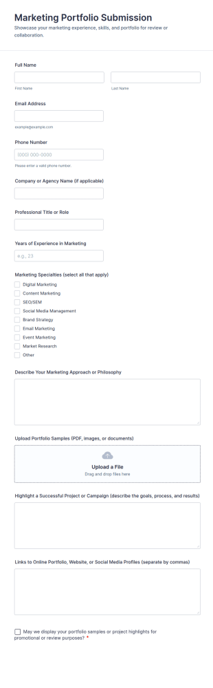 Marketing Portfolio Submission Form Template