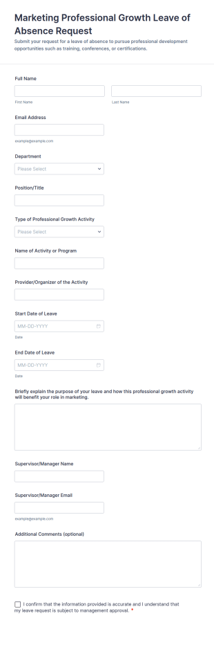 Marketing Professional Growth Leave Of Absence Request Form Template