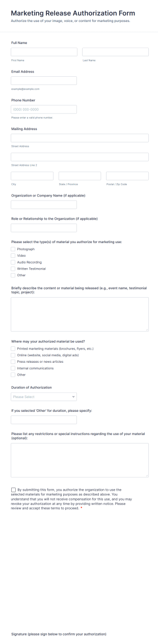 Marketing Release Authorization Form Template