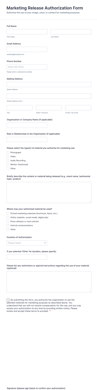 Marketing Release Authorization Form Template