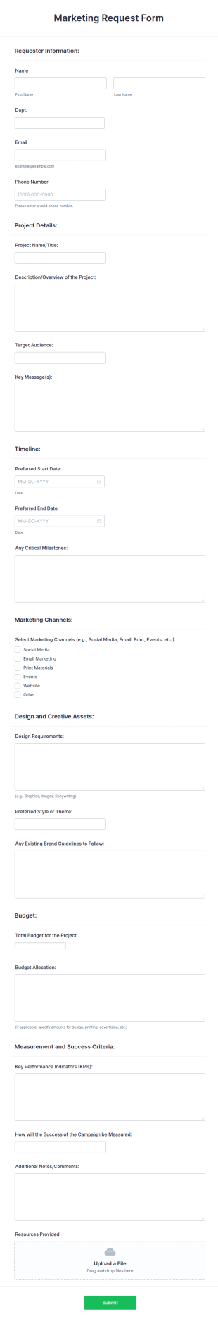 Marketing Request Form Template