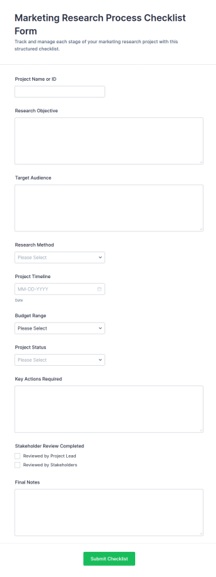 Marketing Research Process Checklist Form Template