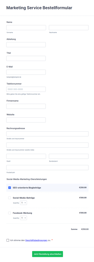 Marketing Service Bestellformular