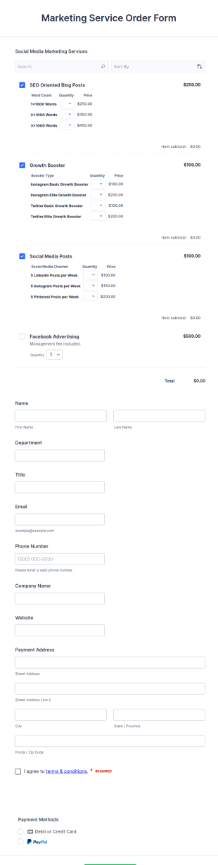 Marketing Service Order Form Template