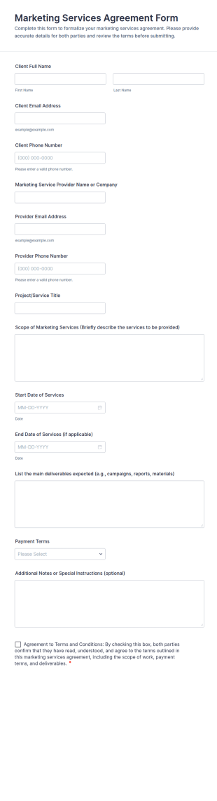 Marketing Services Agreement Form Template