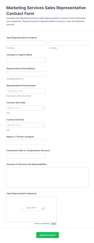 Marketing Services Sales Representative Contract Form Template