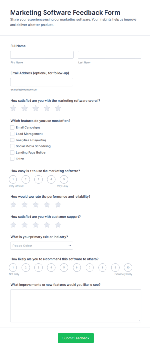 Marketing Software Feedback Form Template
