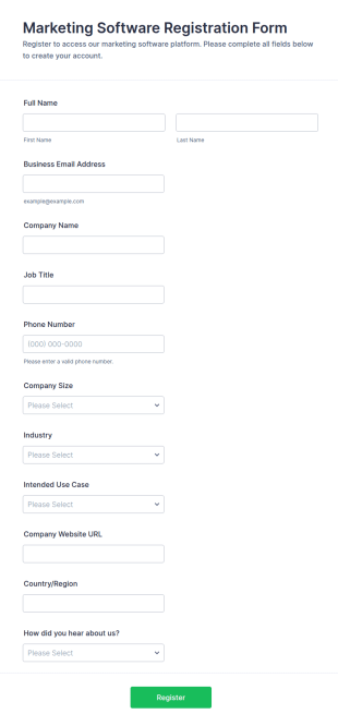 Marketing Software Registration Form Template