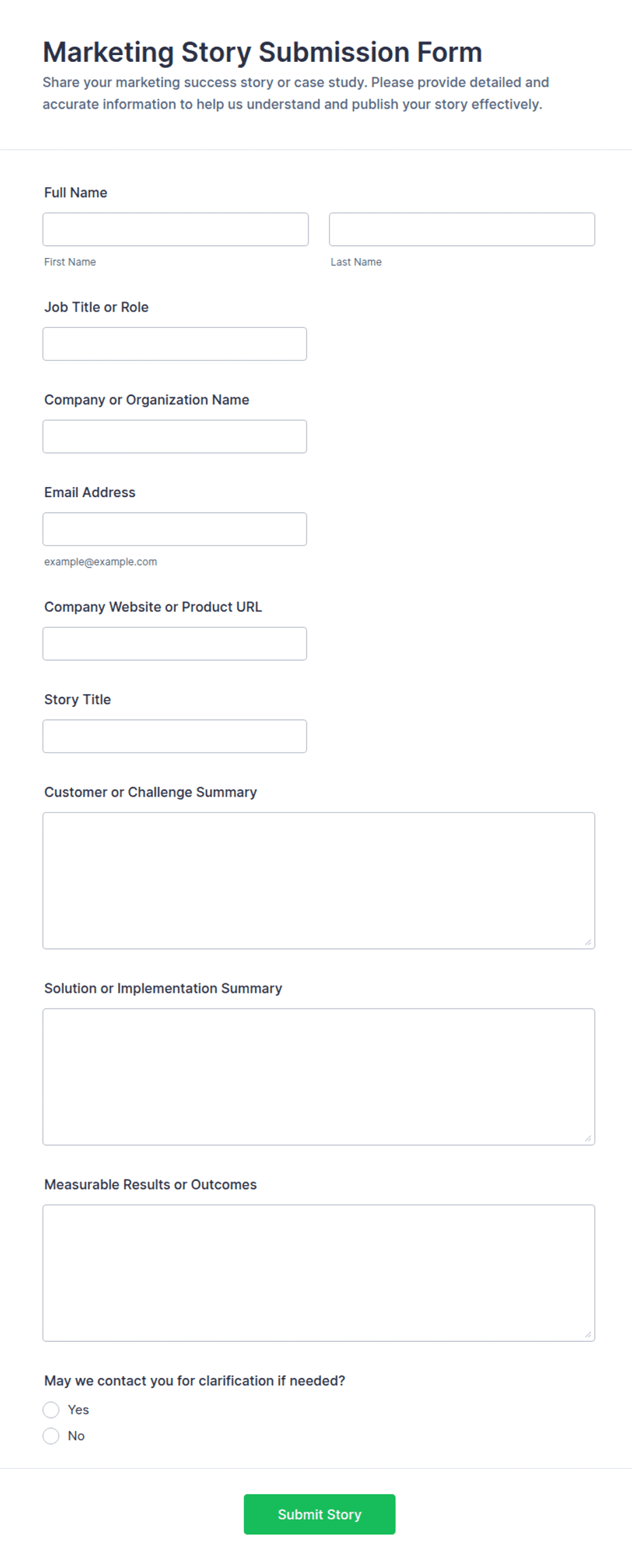 Marketing Story Submission Form Template | Jotform