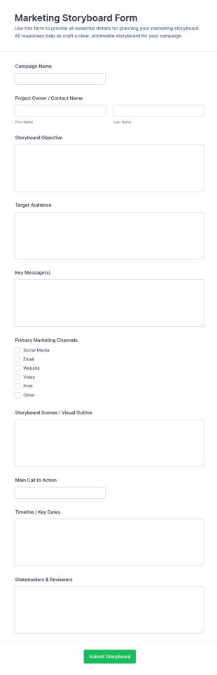 Marketing Storyboard Form Template