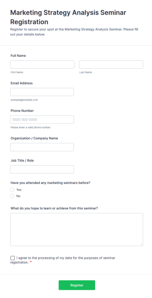 Marketing Strategy Analysis Seminar Registration Form Template