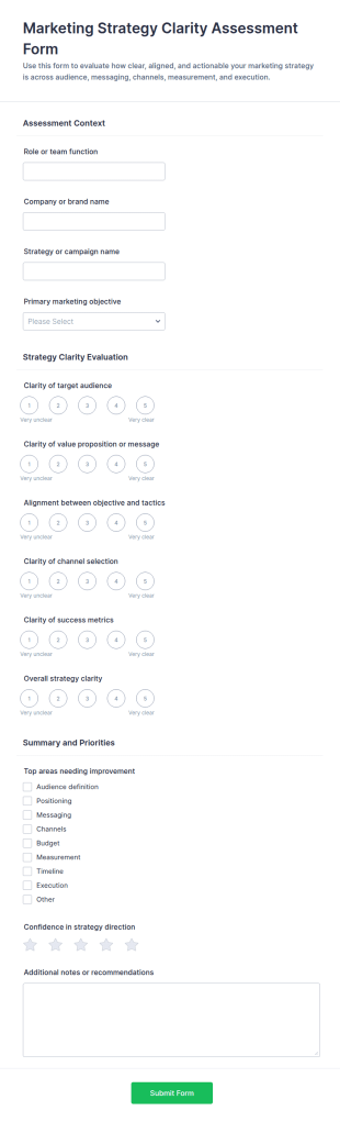 Marketing Strategy Clarity Assessment Form Template
