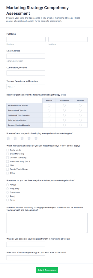 Marketing Strategy Competency Assessment Form Template