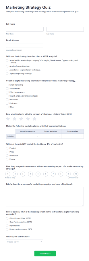 Marketing Strategy Quiz Form Template