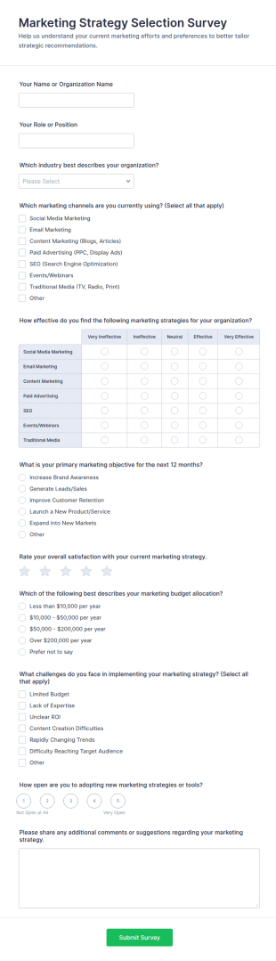 Marketing Strategy Selection Survey Form Template