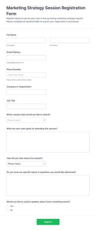Marketing Strategy Session Registration Form Template