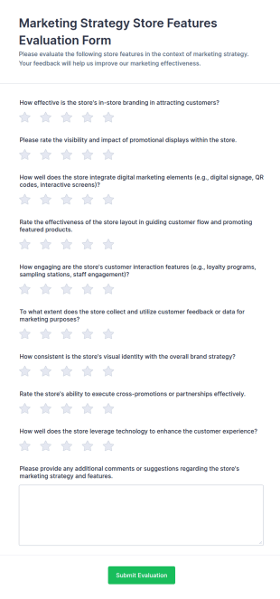 Marketing Strategy Store Features Evaluation Form Template