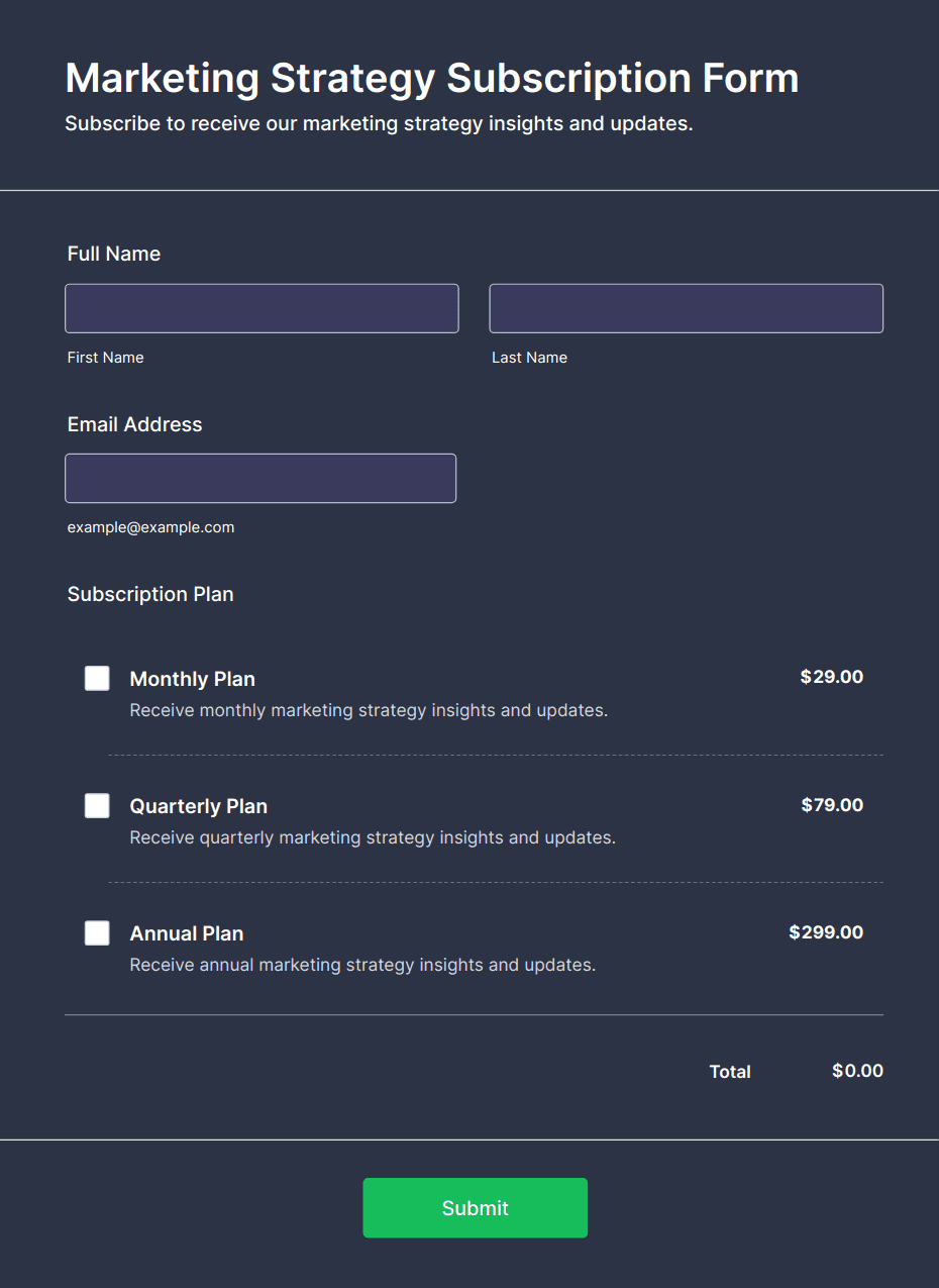 Marketing Strategy Subscription Form Template | Jotform