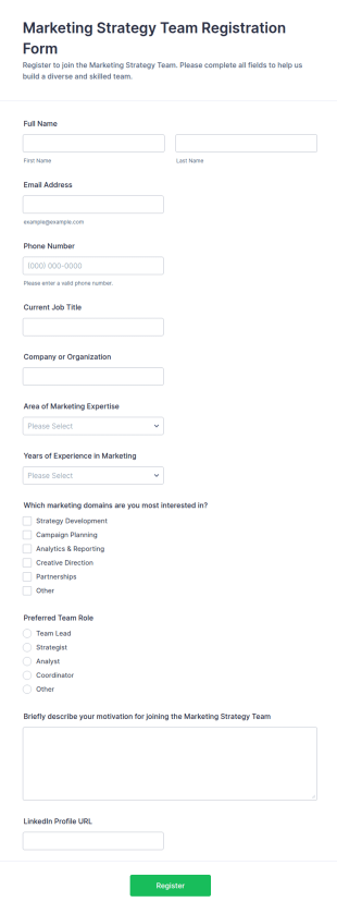 Marketing Strategy Team Registration Form Template