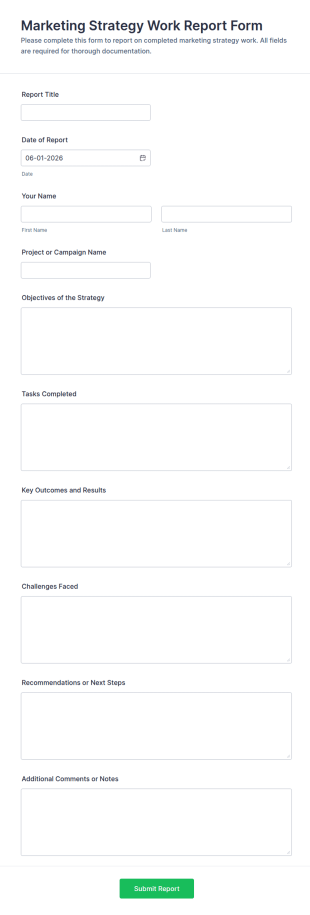 Marketing Strategy Work Report Form Template