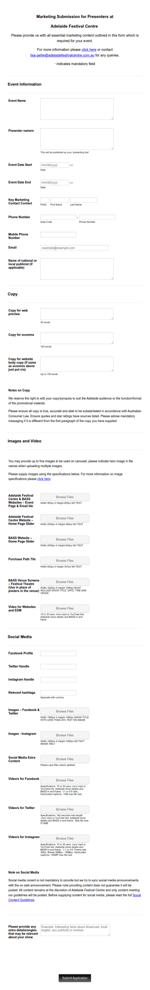 Marketing Submission For Presenters Form Template