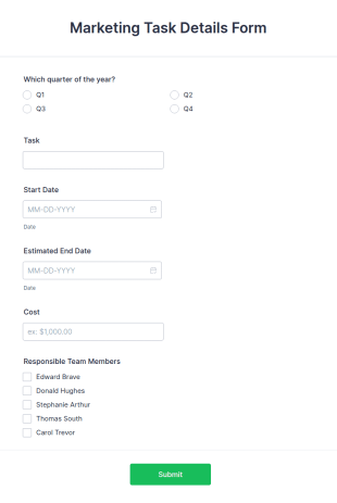 Marketing Task Details Form Template