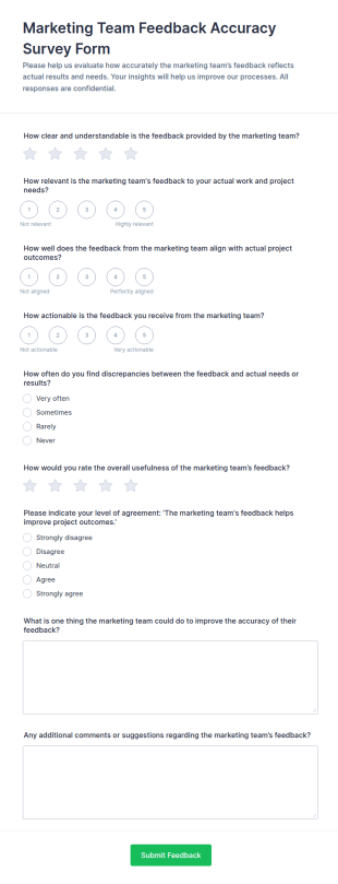 Marketing Team Feedback Accuracy Survey Form Template