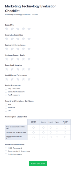 Marketing Technology Evaluation Checklist Form Template