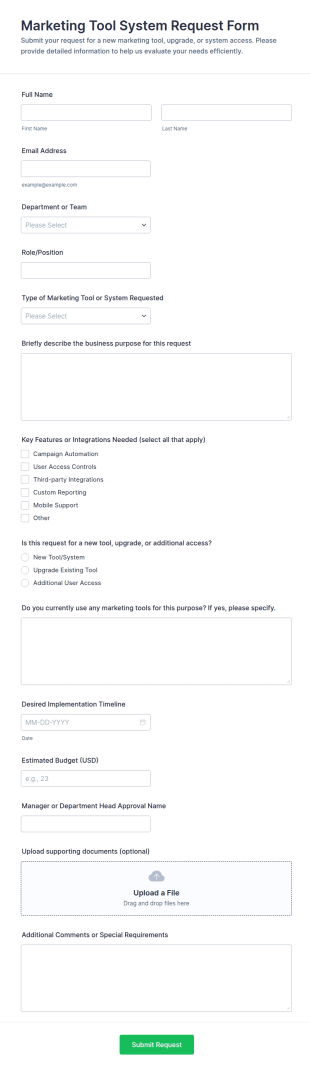 Marketing Tool System Request Form Template