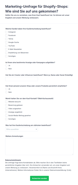 Marketing Umfrage Für Shopify Shops