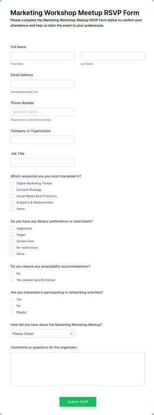 Marketing Workshop Meetup RSVP Form Template