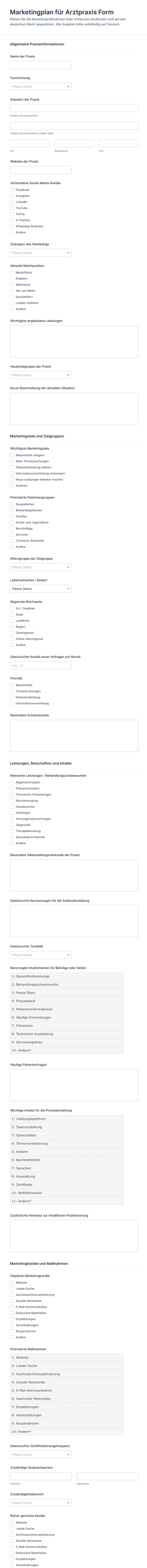 Marketingplan Für Die Arztpraxis Form