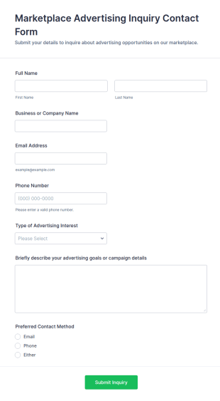 Marketplace Advertising Inquiry Contact Form Template