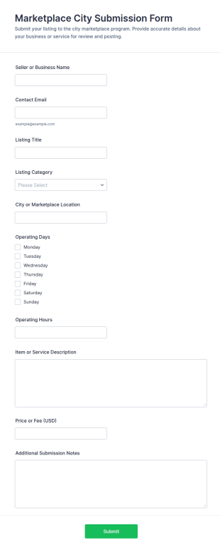 Marketplace City Submission Form Template