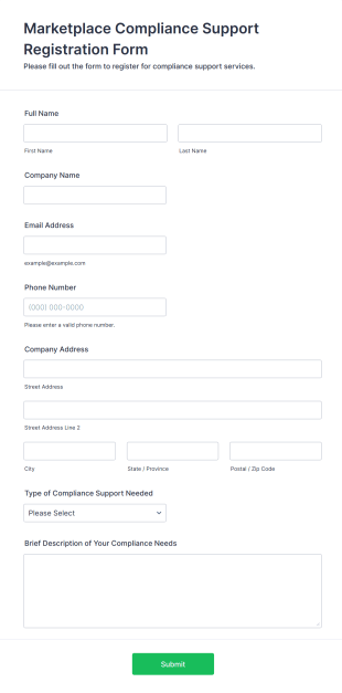 Marketplace Compliance Support Registration Form Form Template