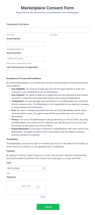 Marketplace Consent Form Template