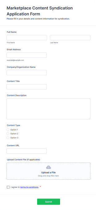Marketplace Content Syndication Application Form Form Template