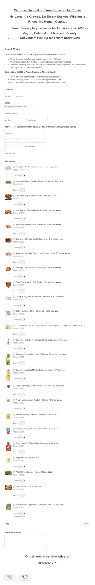 Wholesale Food Order Form Template