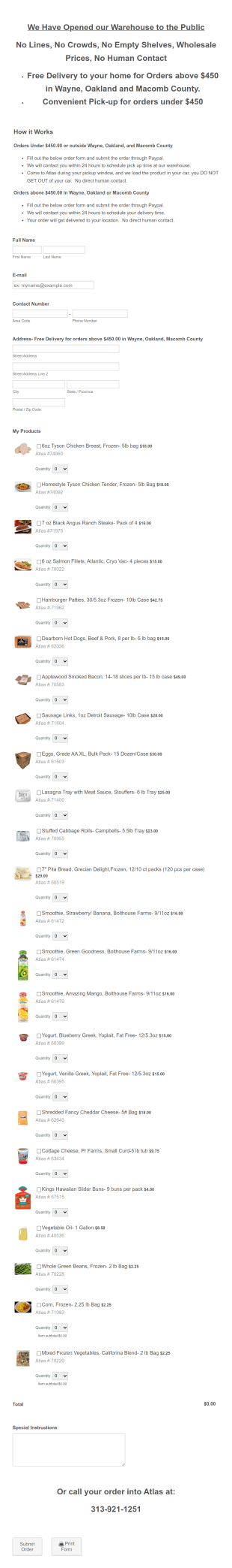 Wholesale Food Order Form Template