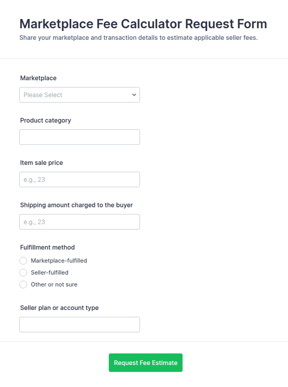 Marketplace Fee Calculator Request Form Template | Jotform
