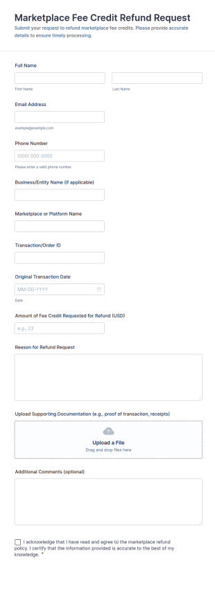 Marketplace Fee Credit Refund Request Form Template