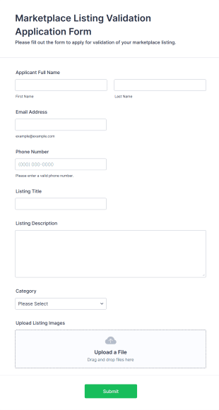 Marketplace Listing Validation Application Form Template