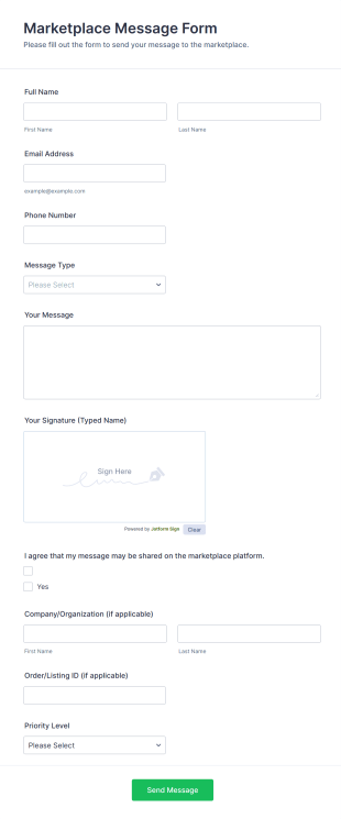 Marketplace Message Form Template